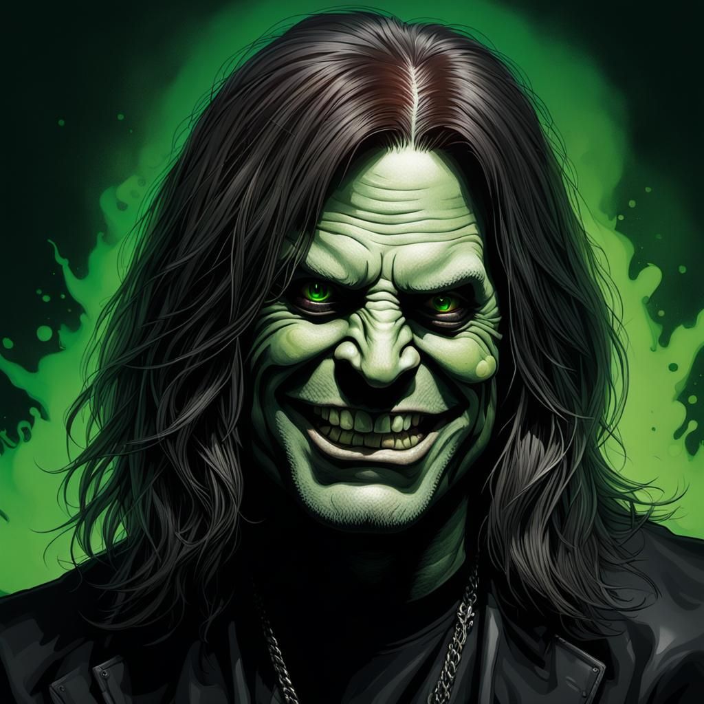 Ozzy Osbourne Portrait with Eerie Green Accents