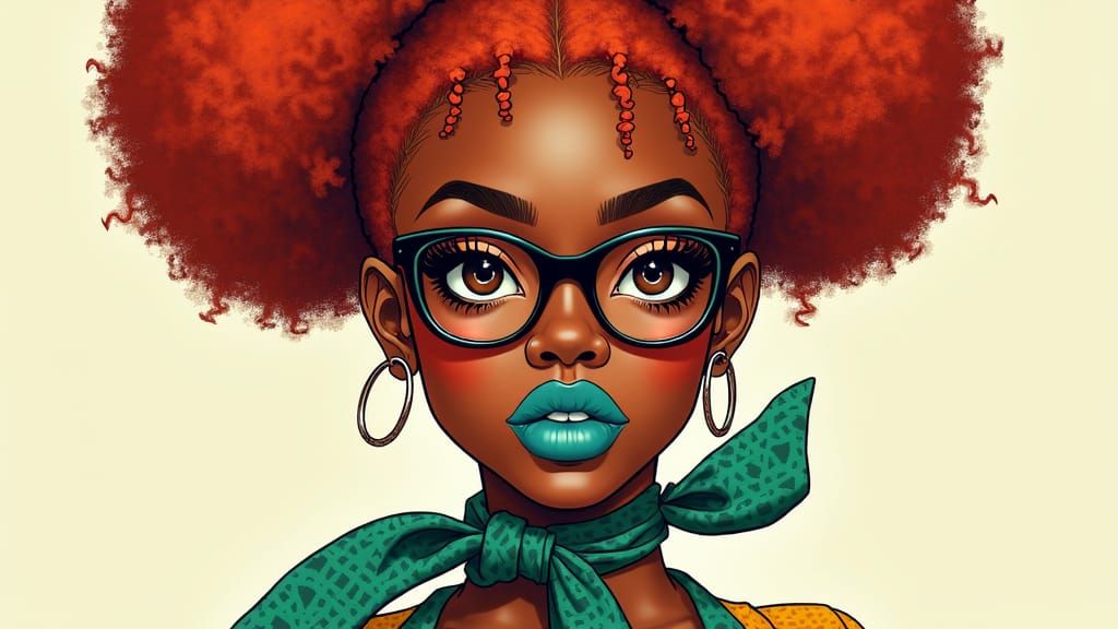 Vibrant Pop Art Portrait of Woman with Red Afro Hair