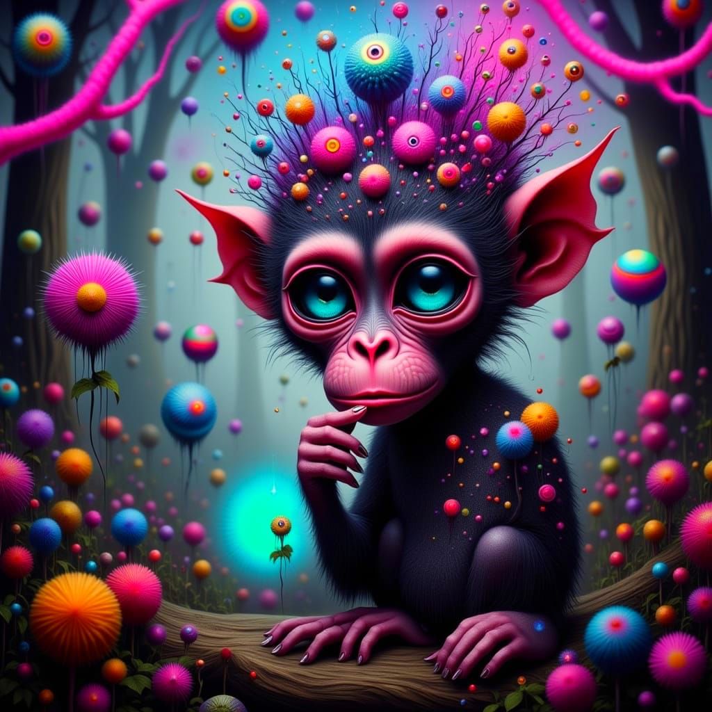 Gothic Cyberpunk Fantasy Monkey in Neon Dreamscape