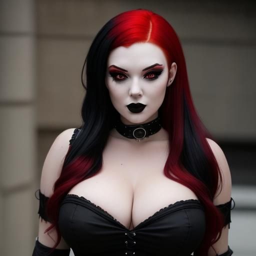 Steampunk Goth Redhead in Black and Red Dress