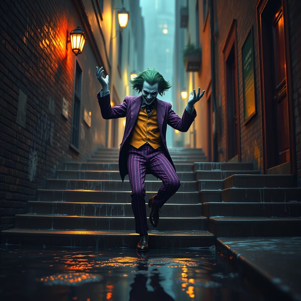 Joker in Whimsical Rainy Alley Dance