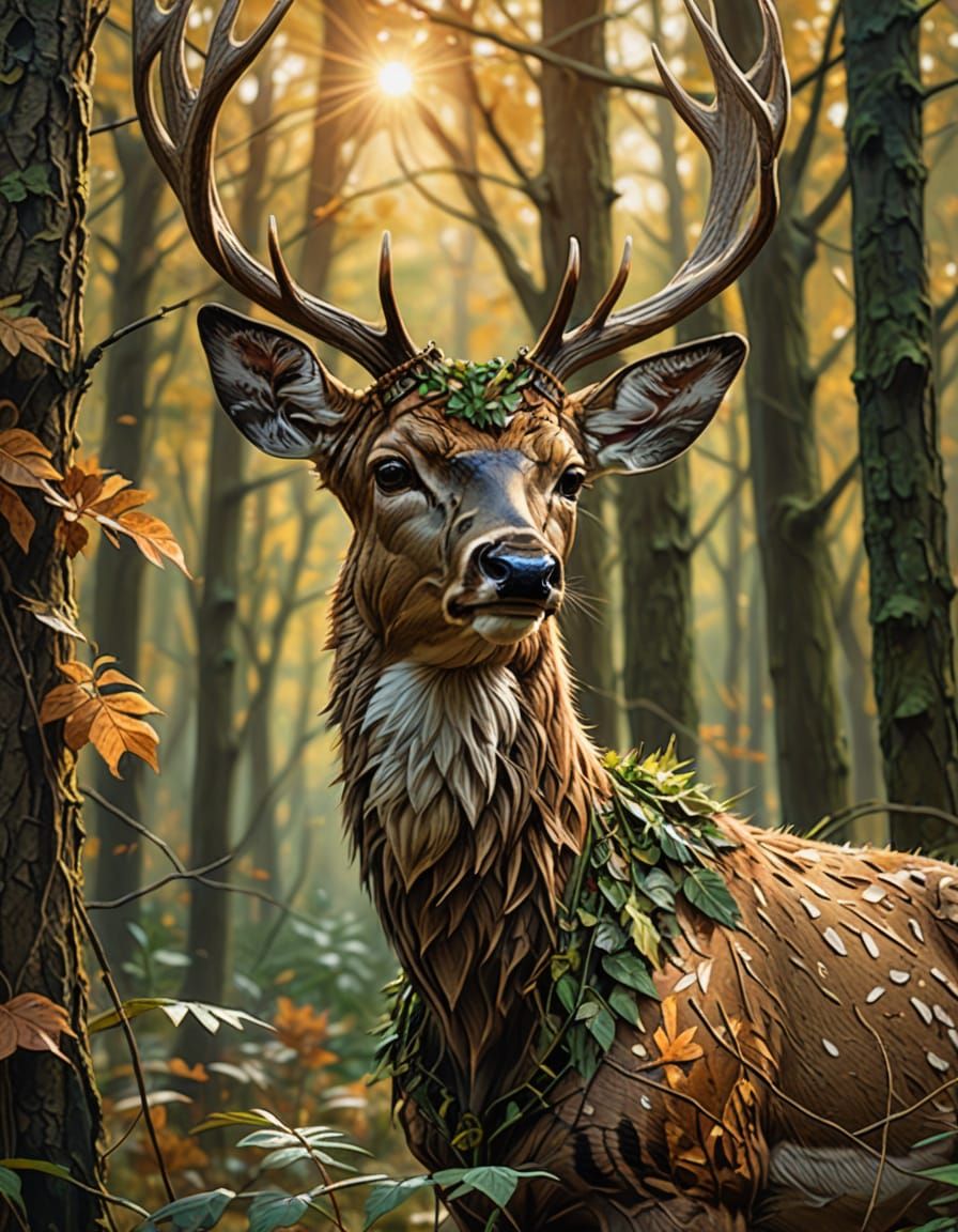 Camouflaged Deer Concept Art in Forest
