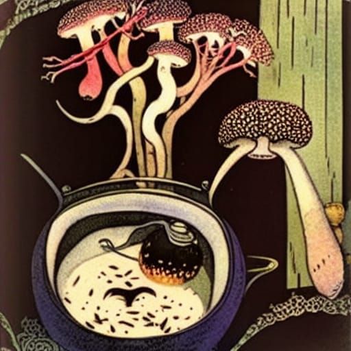 Magical Porridge Pot Illustration in Art Nouveau Style