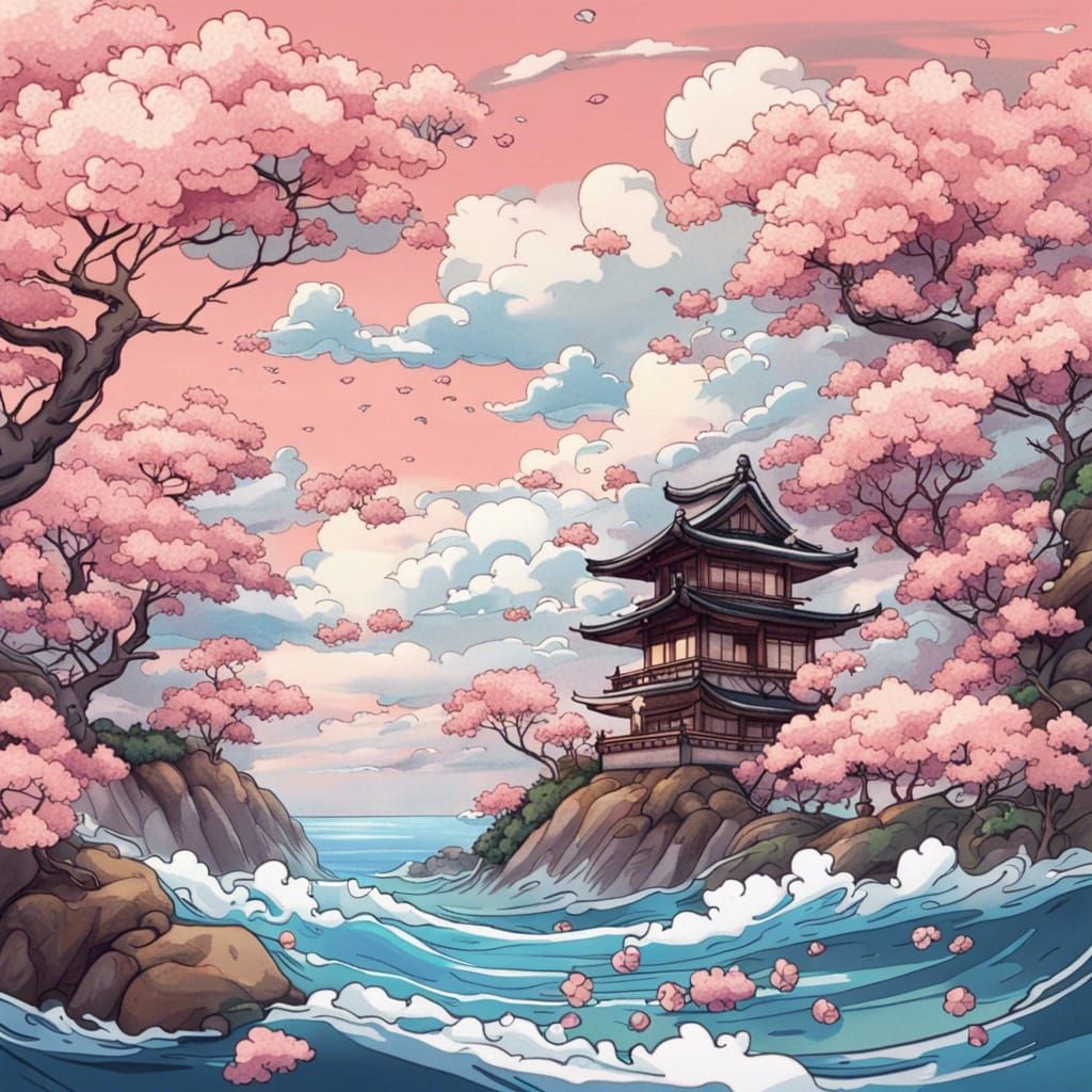 Japanese Ocean Cherry Blossom Tattoo: Anime Style