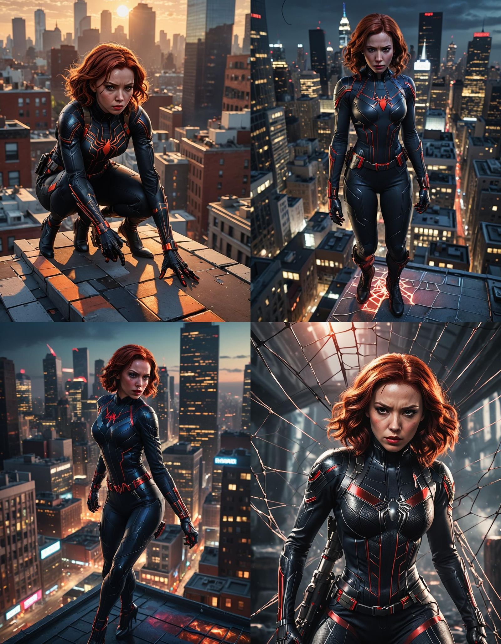 Black Widow Wears Spiderman Costume: Ultrarealistic Image