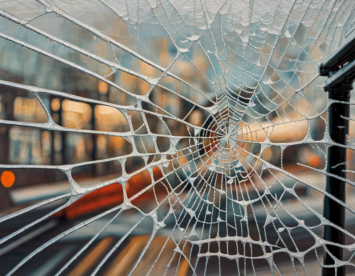 Cobweb on Glass Canopy: Cubist Impasto Painting