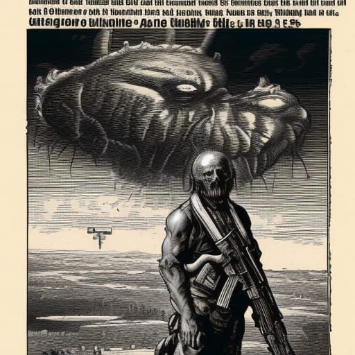 AK47 Monster on Bloody Planet: Engraving Style