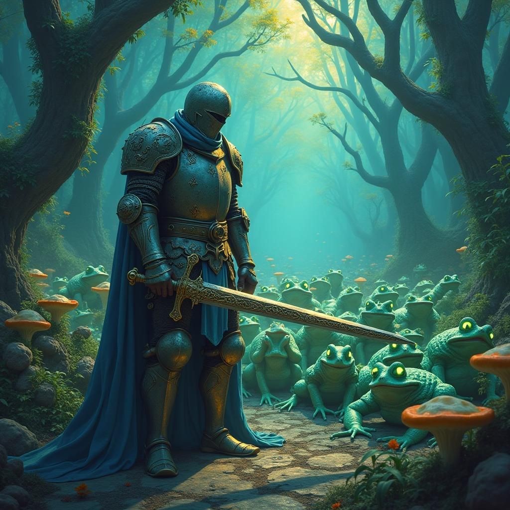 Knight vs Toad Horde in Mystical Landscape