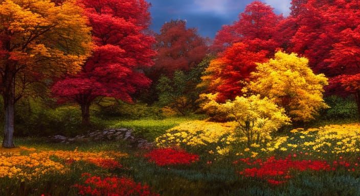 Autumn through flowers and trees
