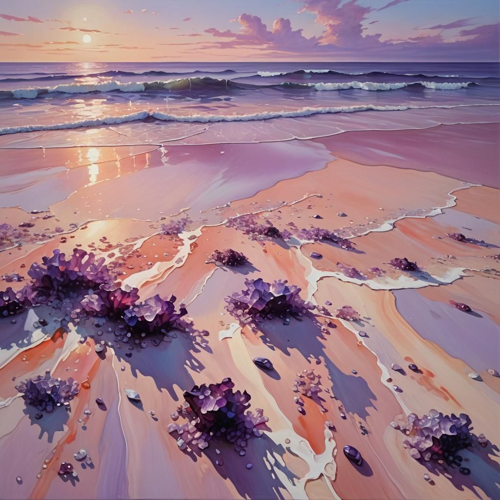 Surreal Seascape with Coral and Amethyst in Oil Painting Sty...