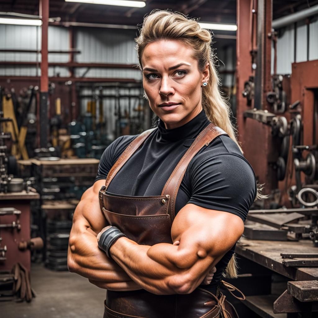 Powerful Female Blacksmith with Massive Muscles