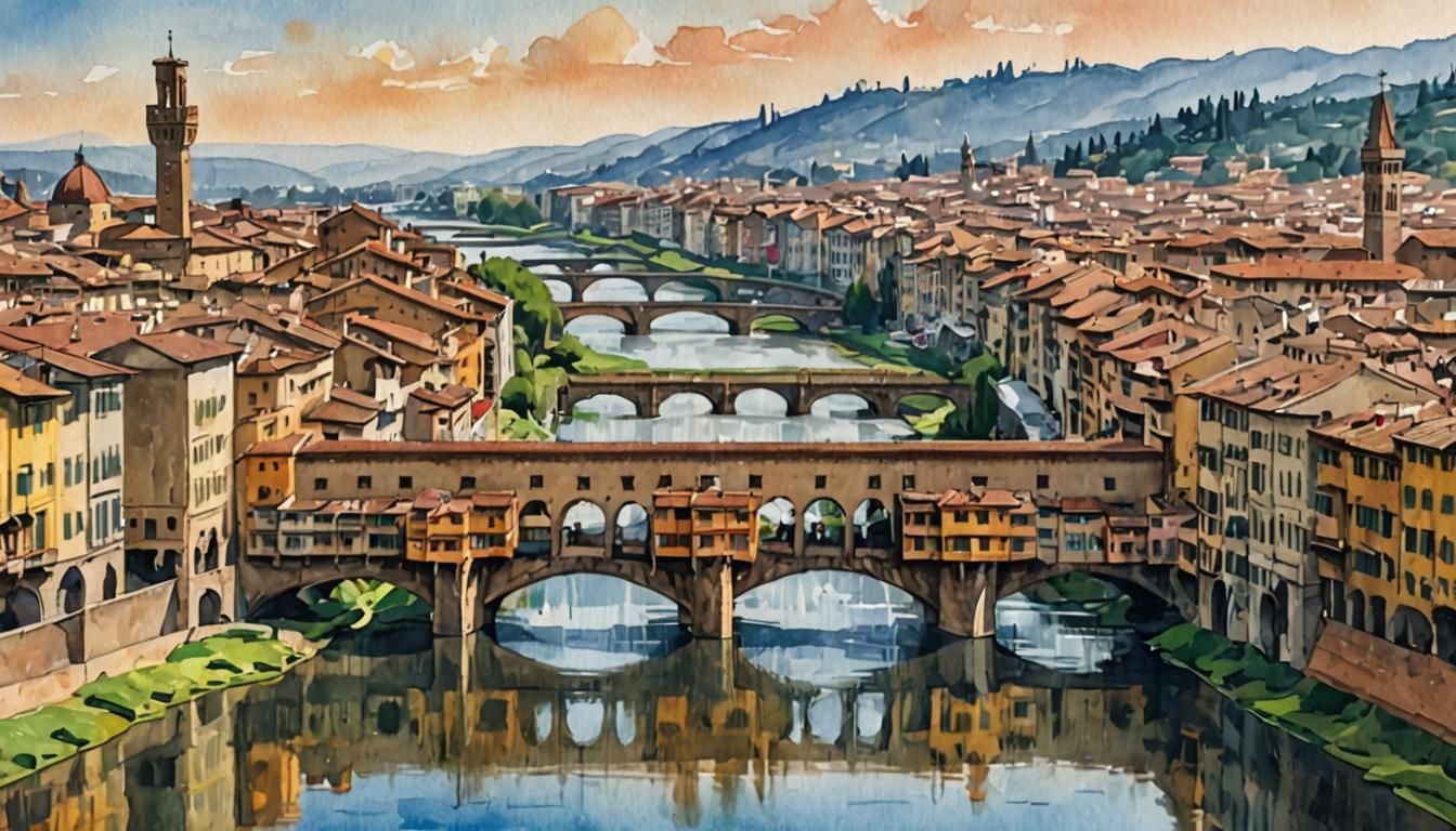 Ponte Vecchio: Gouache Impressionist Painting