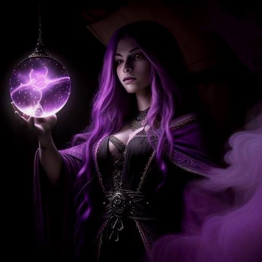 Mysterious Fortune Teller Gazing into Crystal Ball