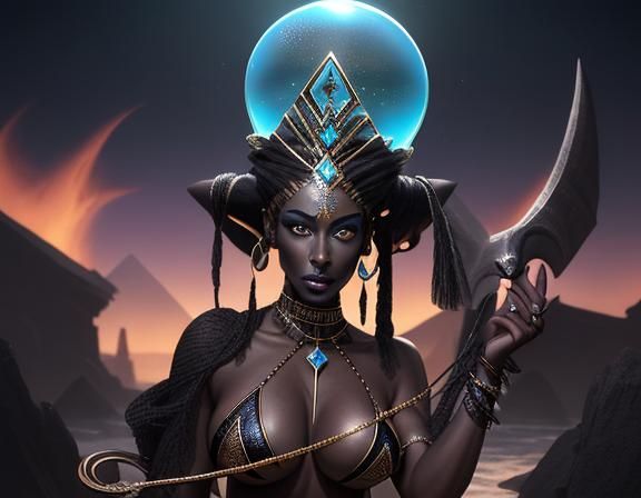 frank frazetta, well defined hazel eyes sorceress crystal ball image of handsome nubian man 4k, filter, scrub, randomize...