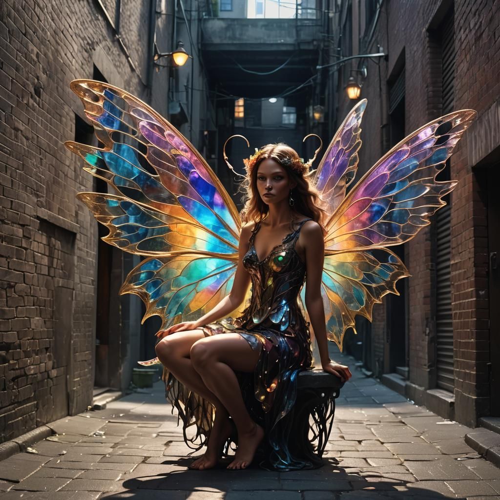 Luminous Fairy in Dark Alley, Digital Art