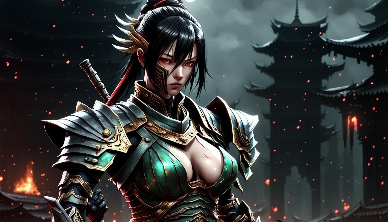 Anime Girl in Damaged Armor, Dark Fantasy Concept Art
