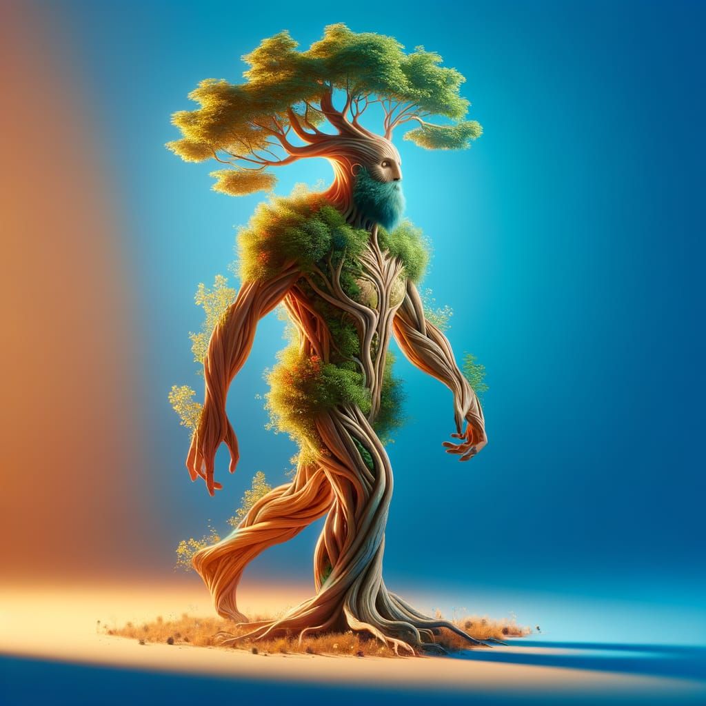 Whimsical Treeman Hybrid Creature in Hyper-Realistic 3D Rend...