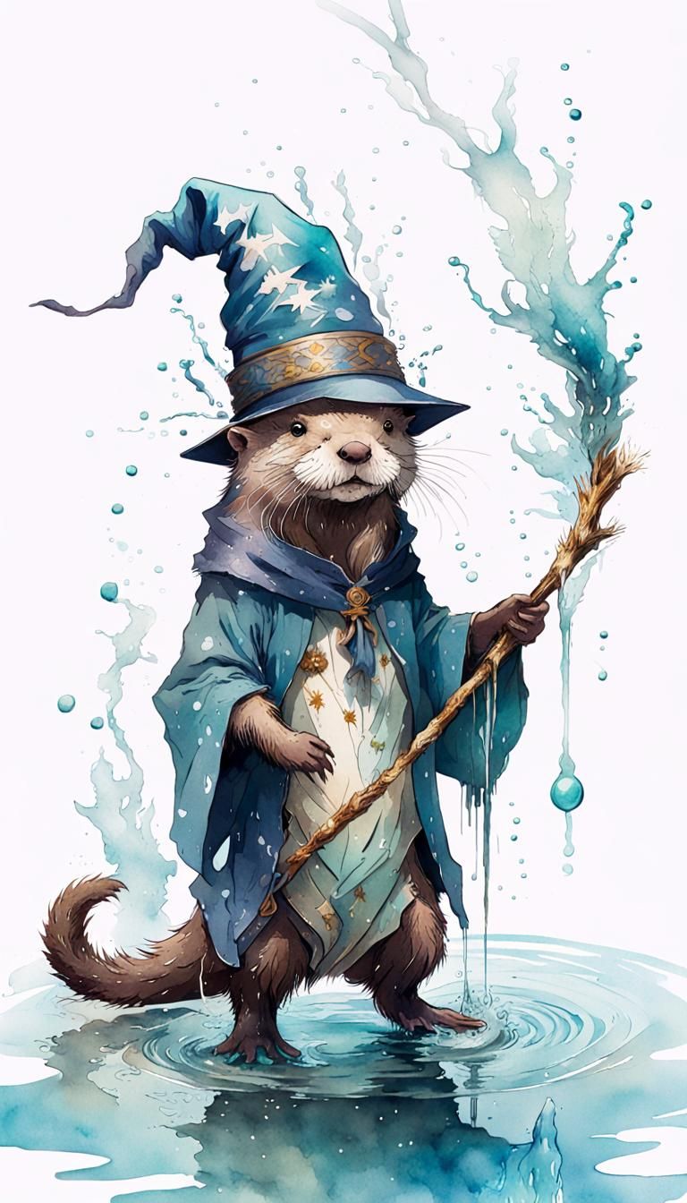 Wizard Otter in Watercolor Manga Illustration