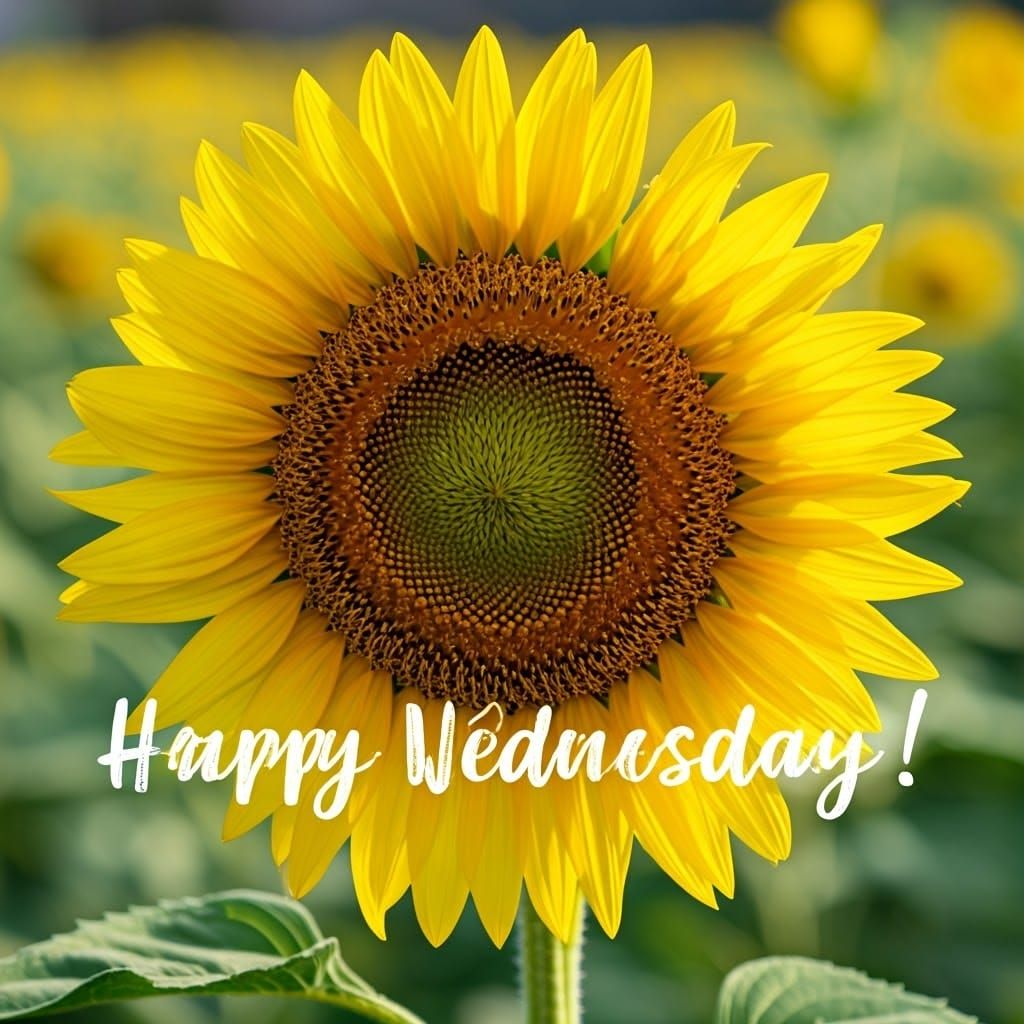 Sunflower with "Happy Wednesday" in Whimsical Style