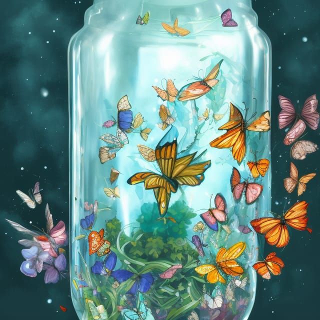 Magical Butterfly Jar Illustration in Comic Book Style