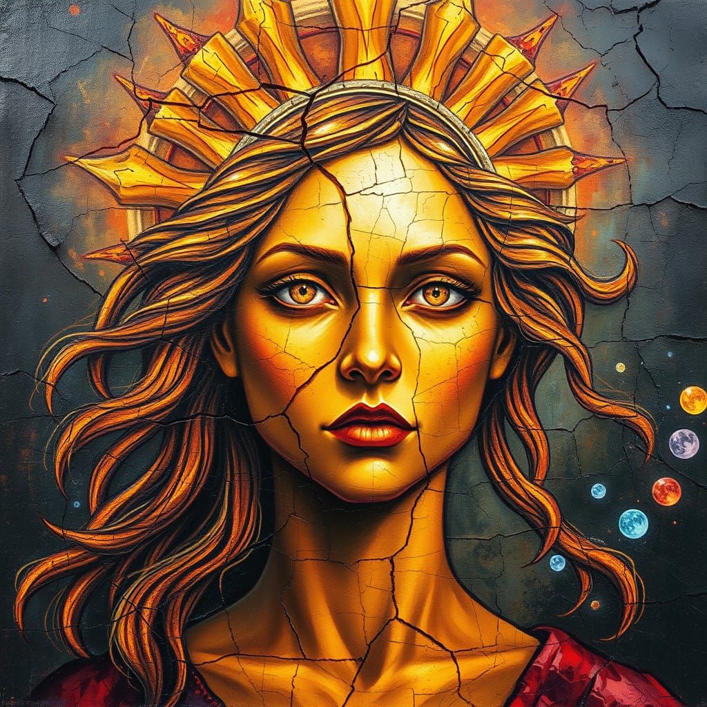 Cracked Portrait of Solara, Goddess of the Sun