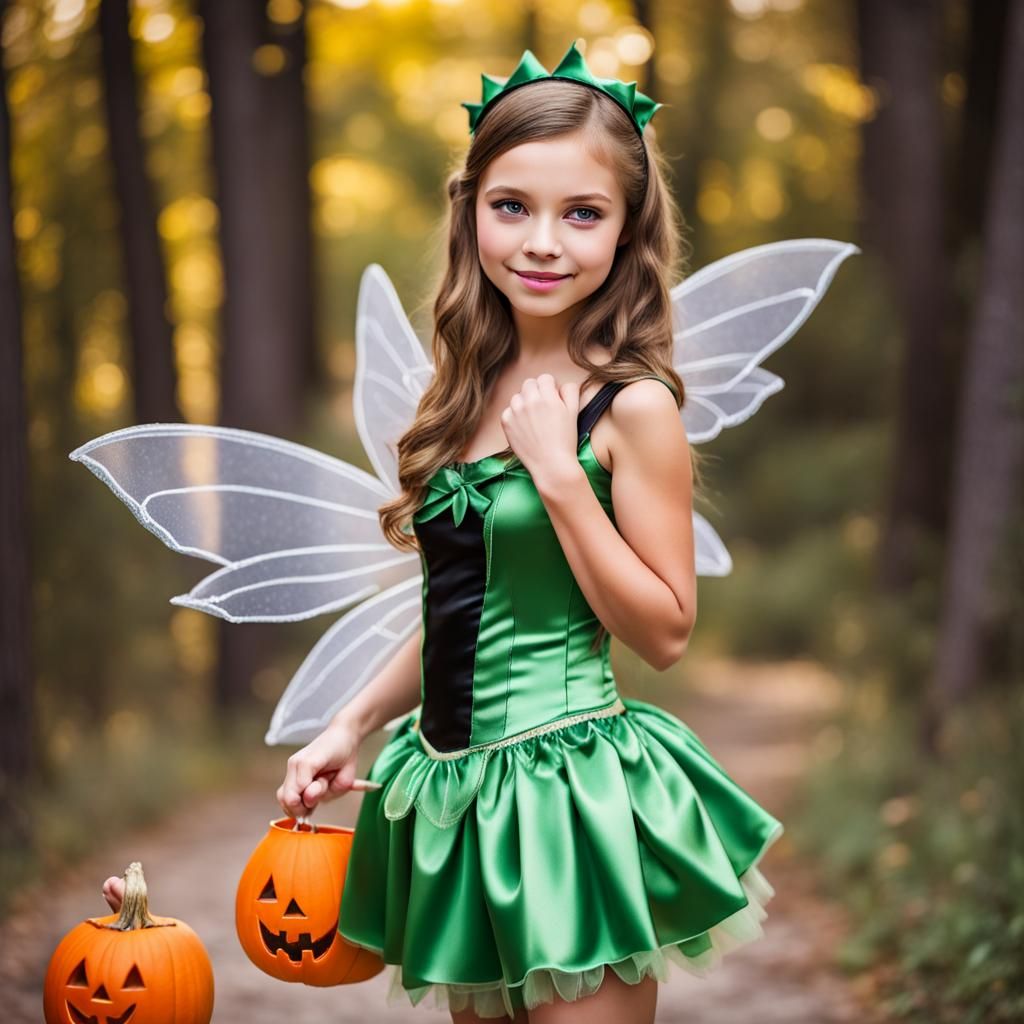 Teen Girl in Fairy Costume Trick-or-Treating