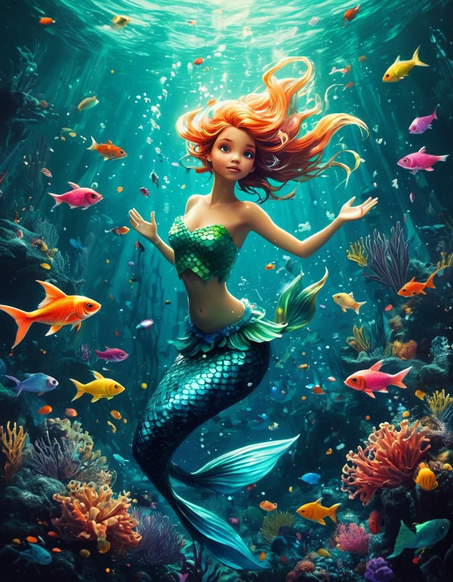 Tinkerbell as Mermaid in Underwater Fantasy Art