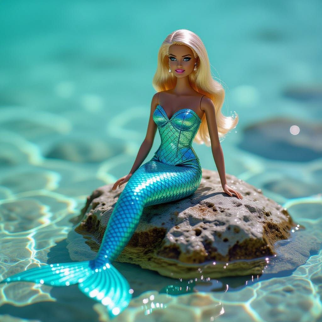 Barbie Mermaid on the Shore in Hyperrealism
