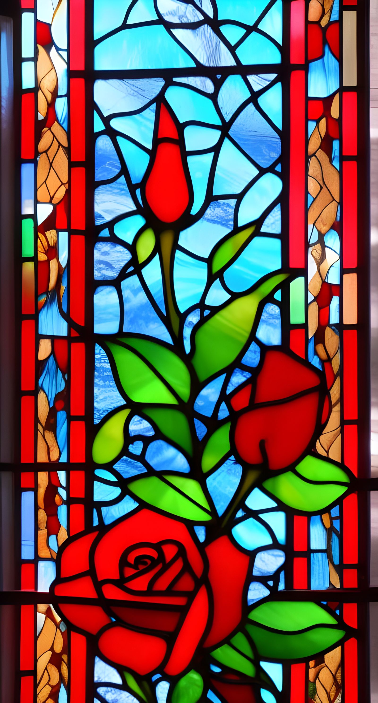 Stained Glass Window of a Red Rose