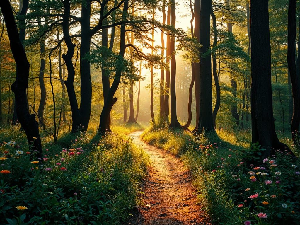 Surreal Morning Forest in Vibrant Impressionist Style