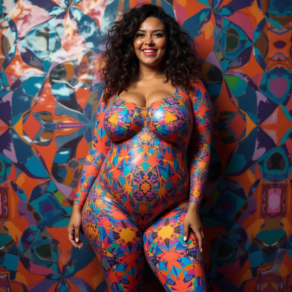 Voluptuous Woman with Mirrored Kaleidoscopic Patterns