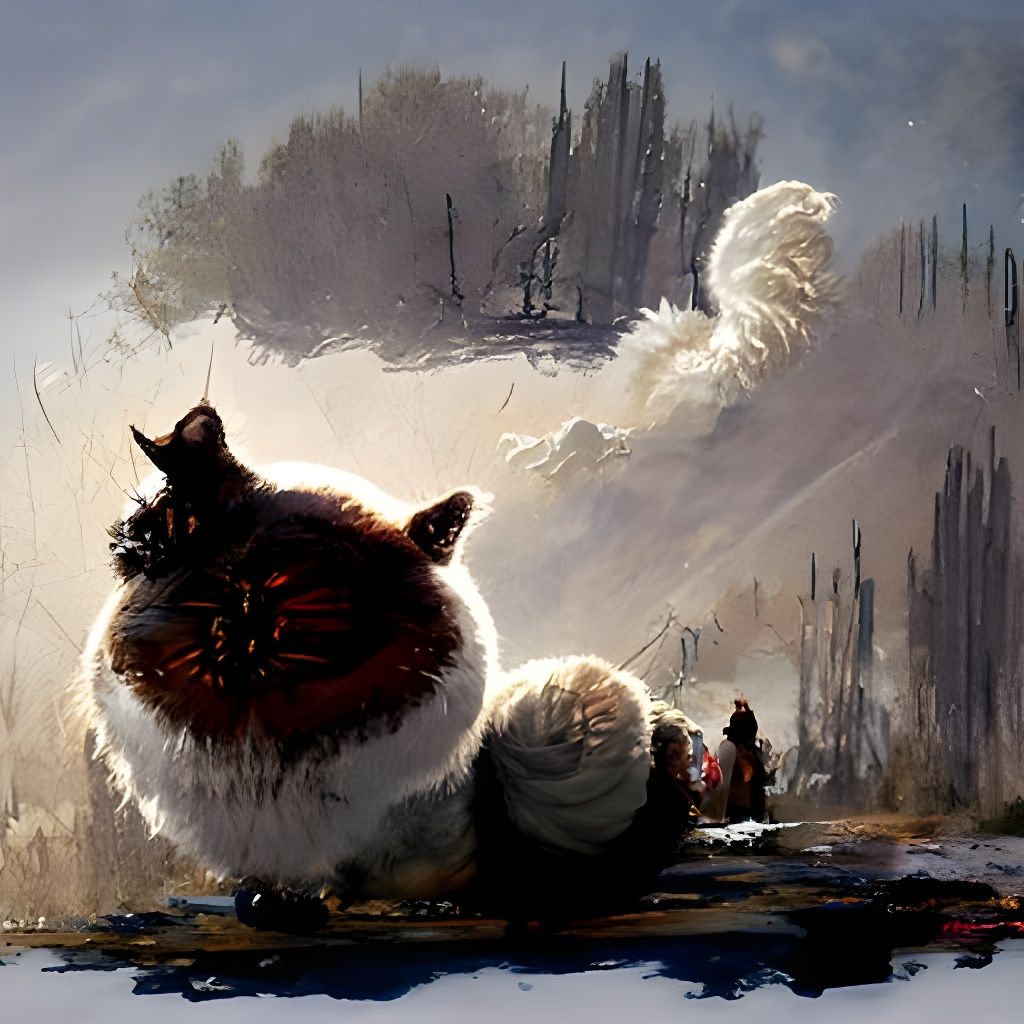Fluffy Cat Portrait in Detailed Digital Painting Style