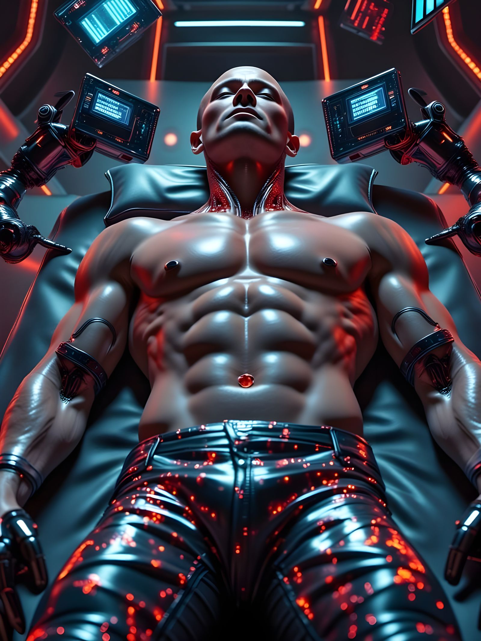 Muscular Man in Futuristic Medical Bay in Photorealistic Sty...