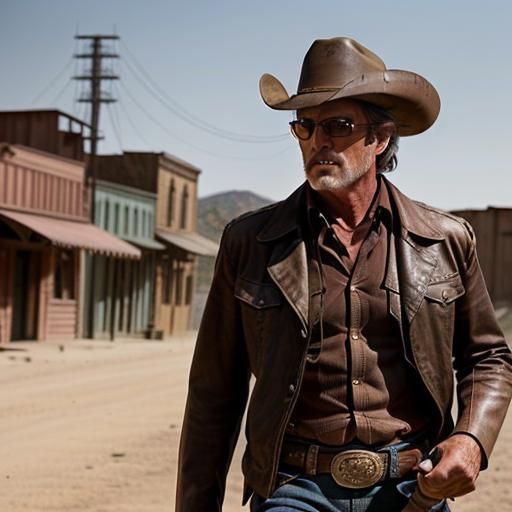 Gunslinger Aims in Dusty Western Town: Sergio Leone Style