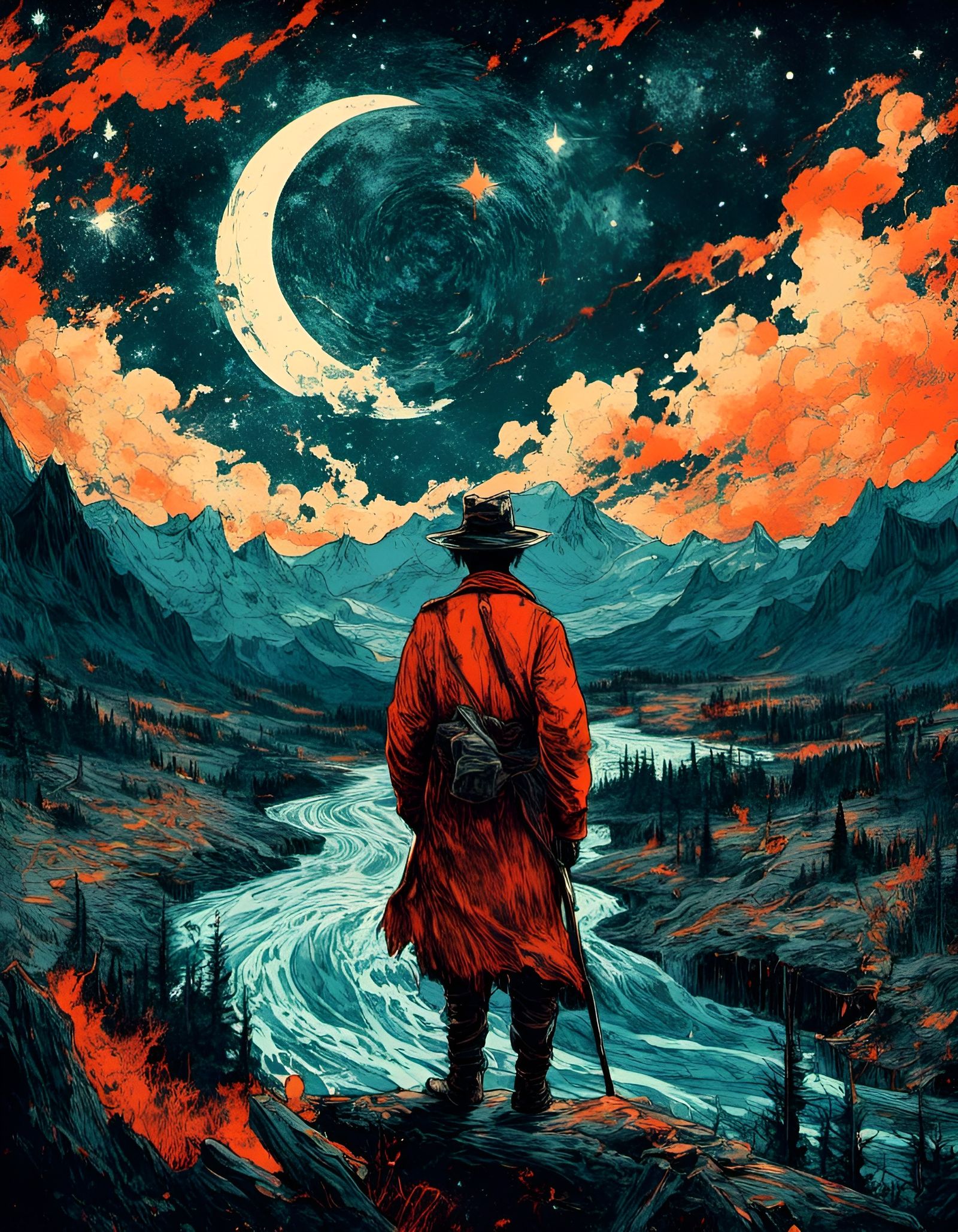 Endless Night Double Exposure Fantasy Illustration