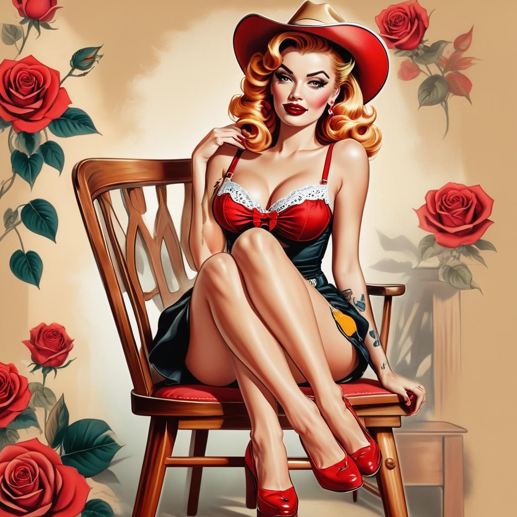 Vintage Tattoo Art Style Pin-Up Girl Illustration