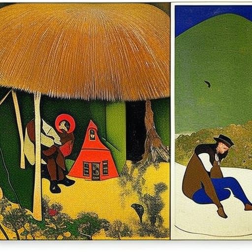 Cozy Forest Hut Interior, Expressionist Icon Art