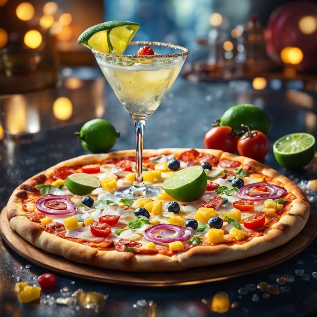 Photorealistic Pizza and Margarita Still Life