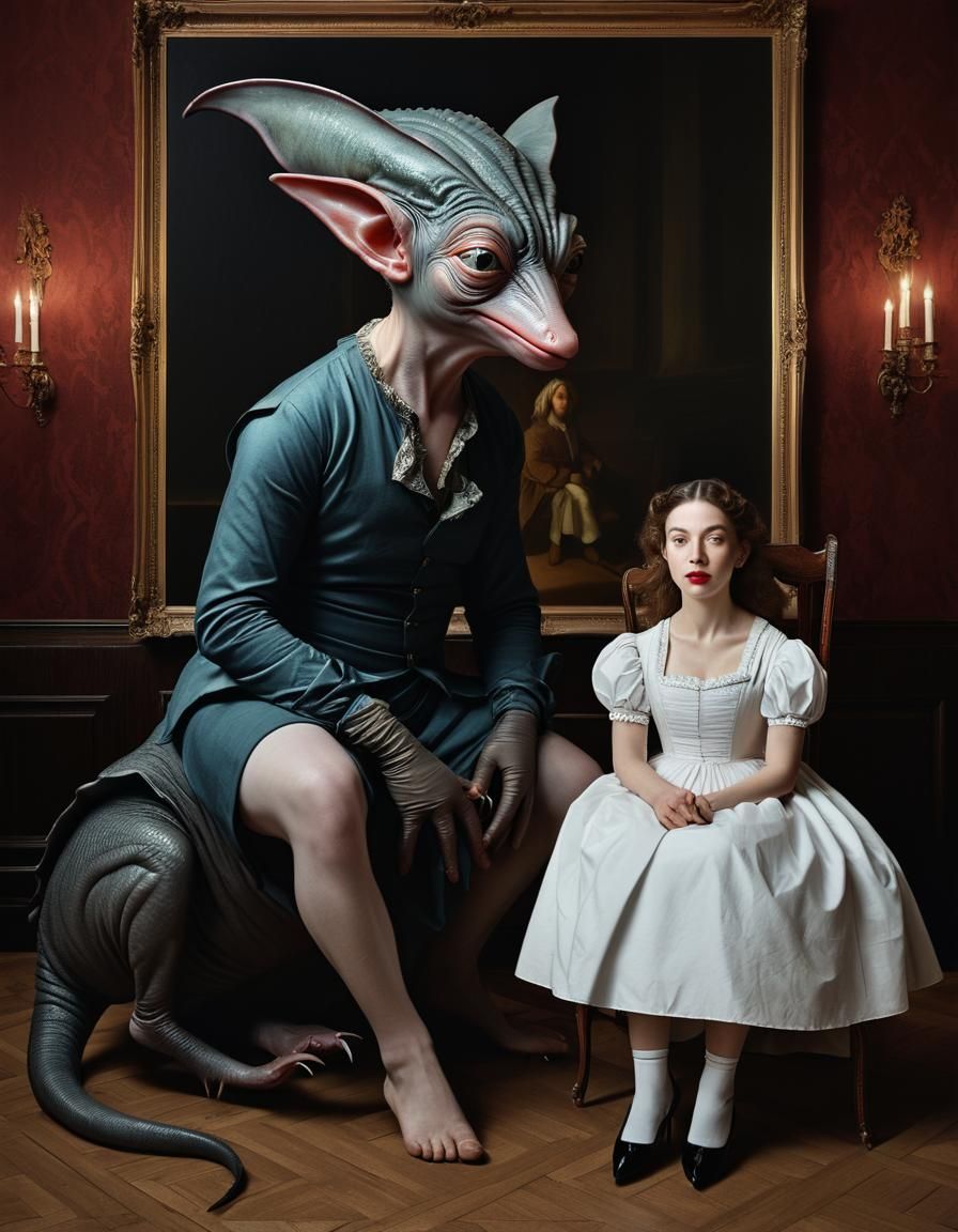 17th Century Alien Party in Hyperrealism Style