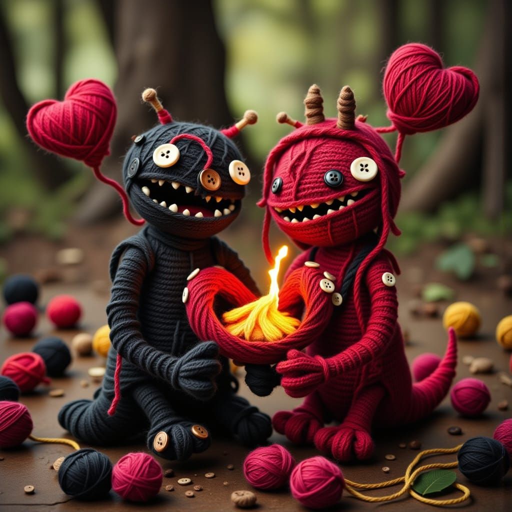 Adorable Crocodilian Demons Erupting Love Hearts Amidst a Vo...