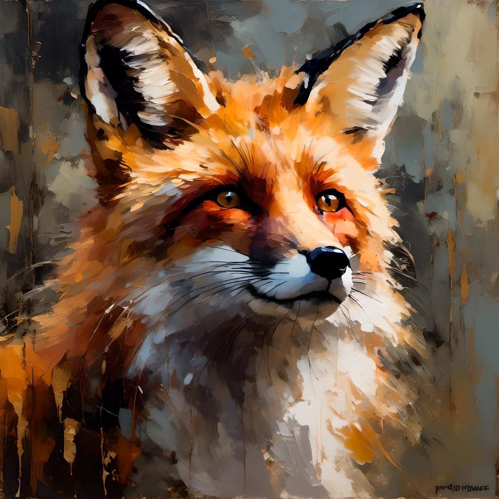 Adorable Fox in Wool Cap, Digital Illustration