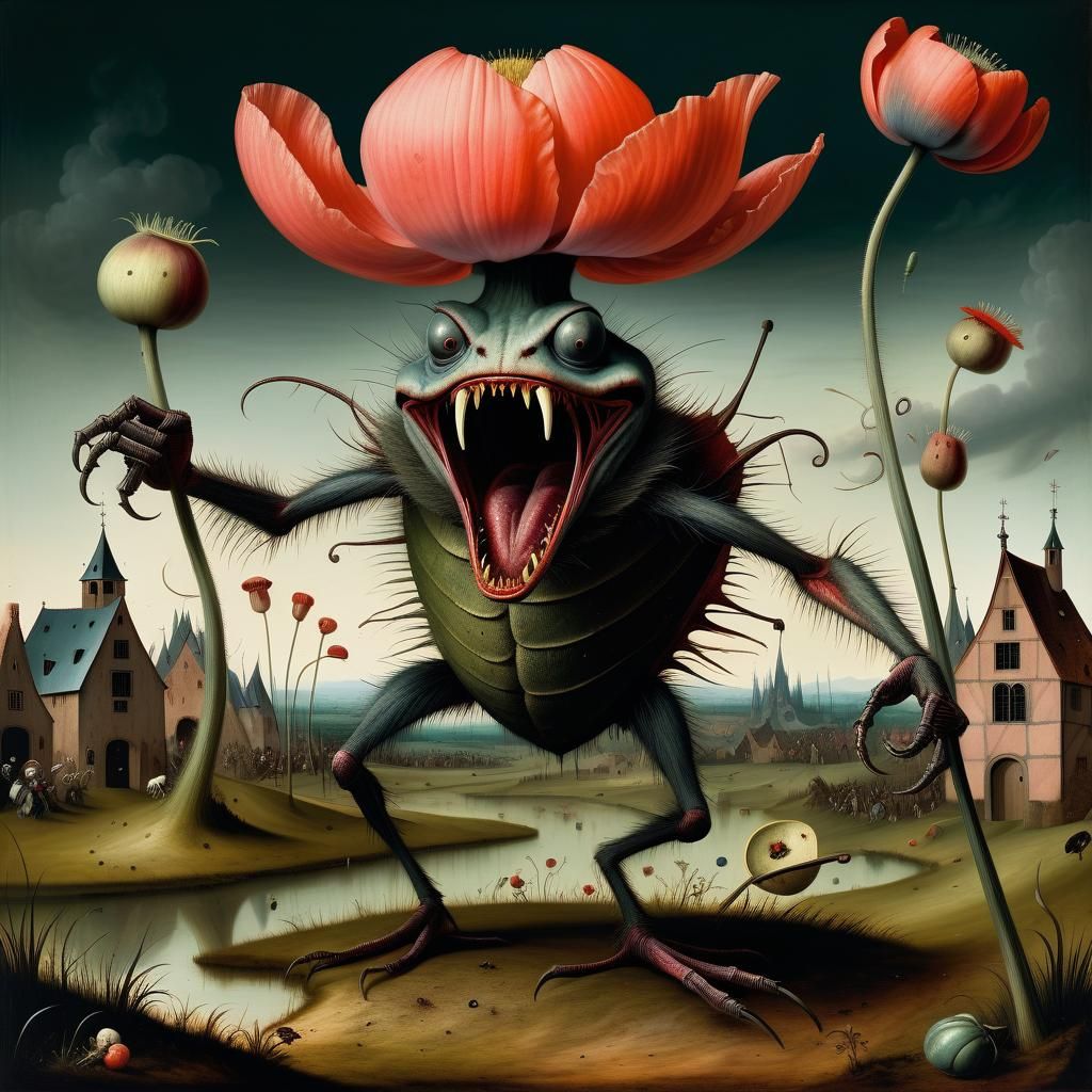 Carnivorous Poppy Attack Inspired by Hieronymus Bosch
