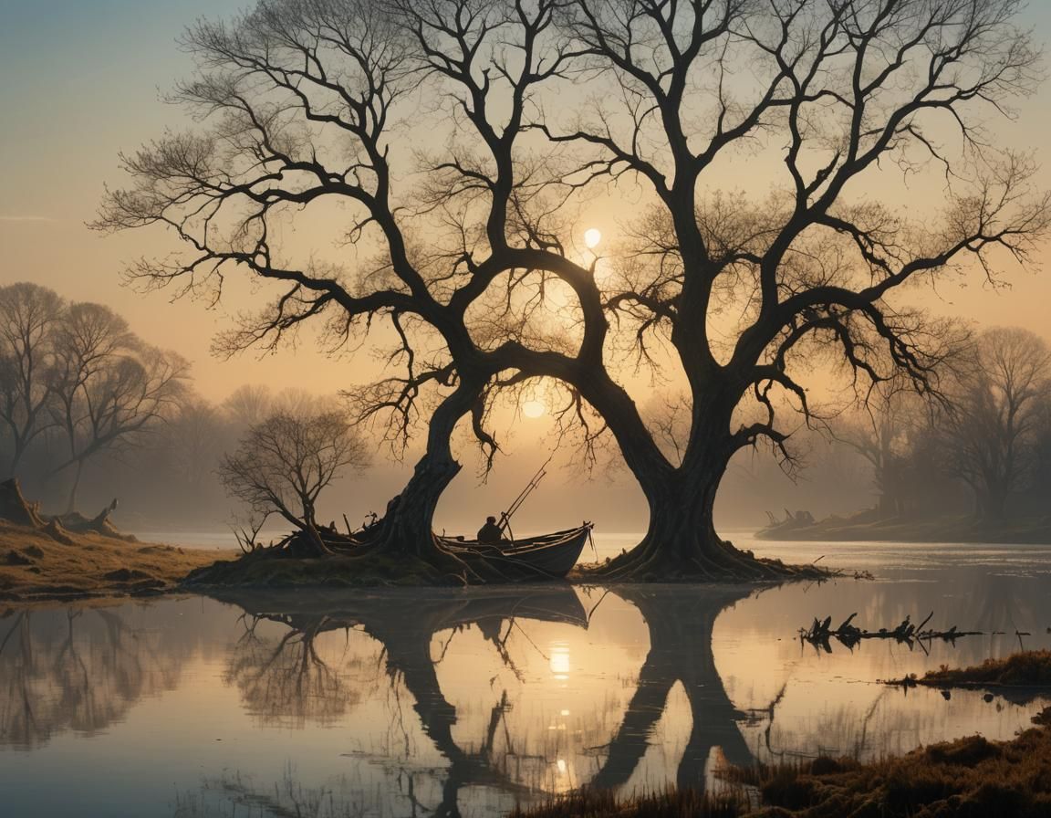 Romantic Lagoon at Dusk as Luminous Painting