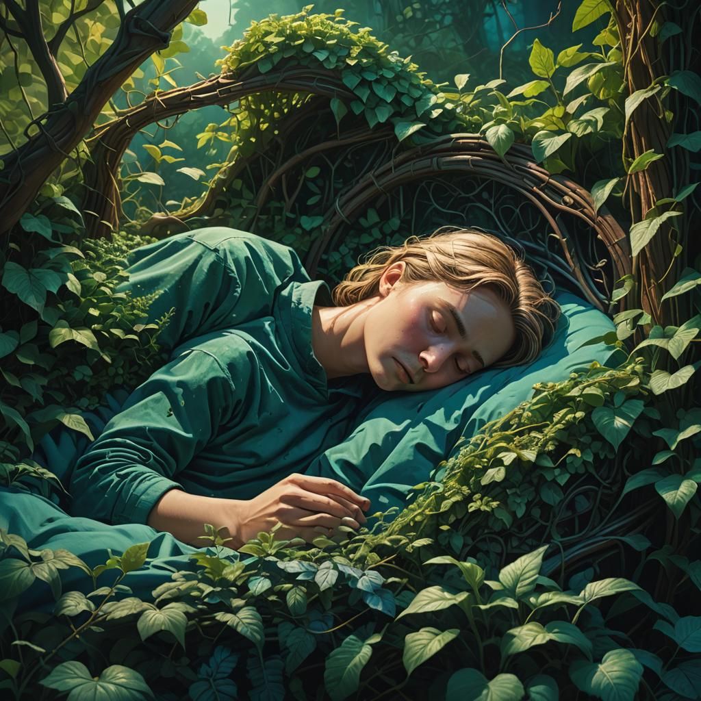 Dreamlike Garden: A Couple Sleeps in Fantasy Art