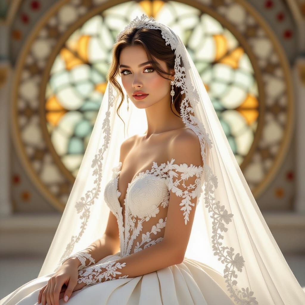 Elegant Woman in Valentino Gown, Art Nouveau Style