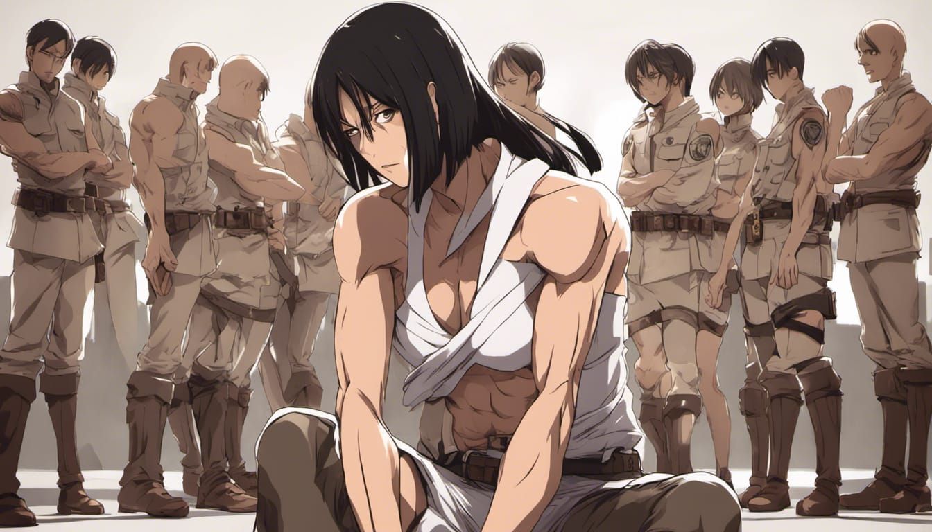 Mikasa Kneeling in Defeat: Anime-Style Attack on Titan