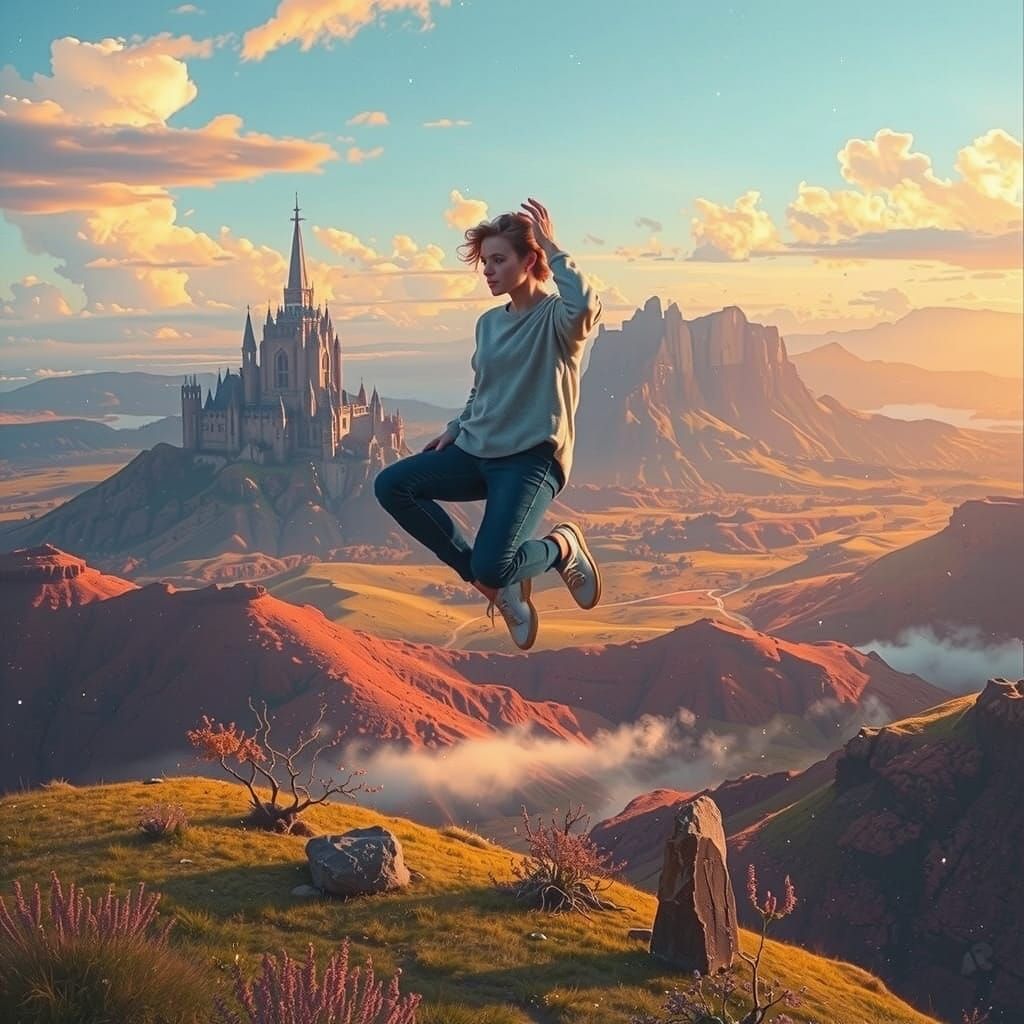 Dreamlike Landscape with Floating Figure