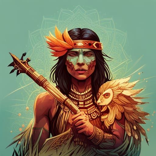 Luminous Aztec Warrior Digital Painting