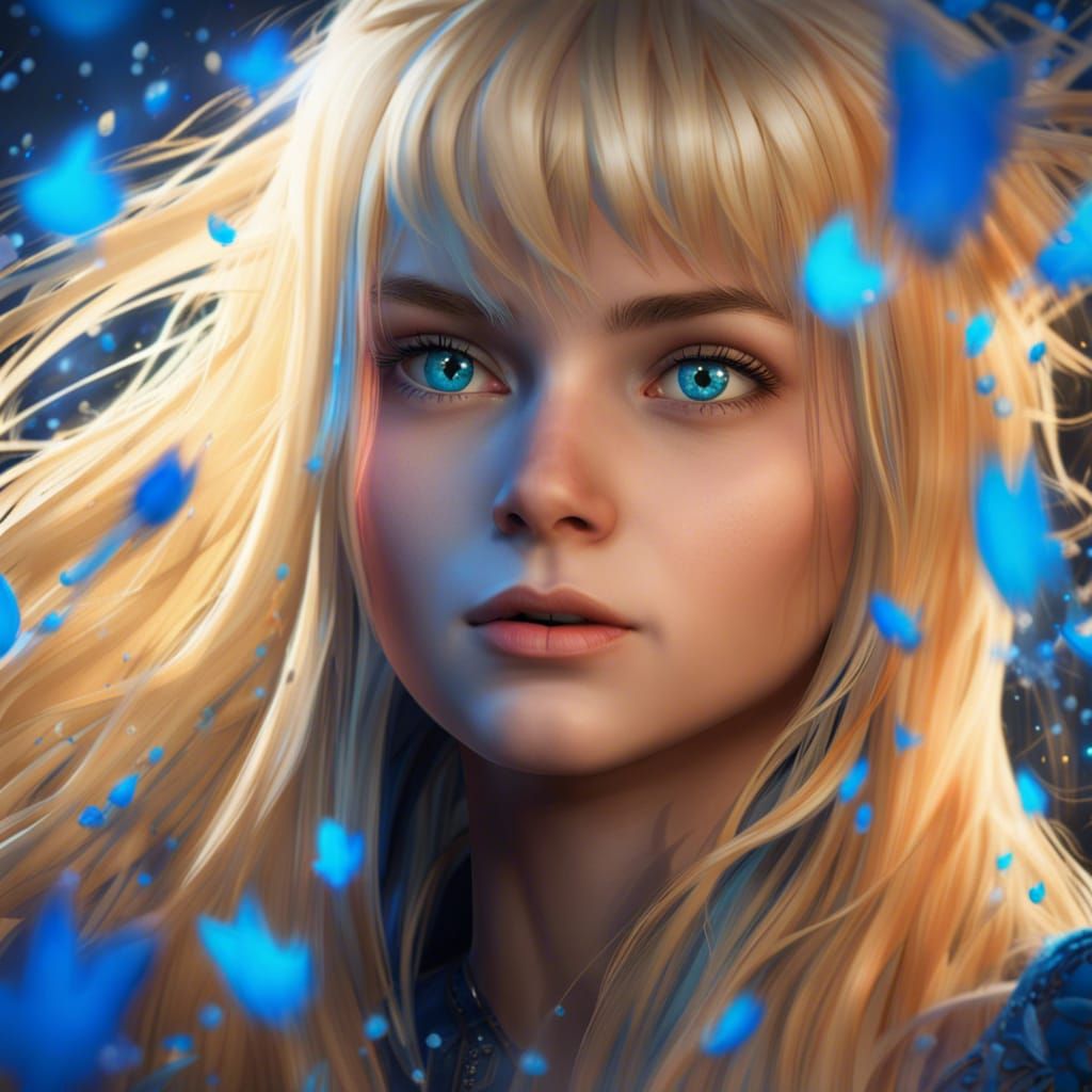Blonde Teenage Girl with Blue Cat Eyes