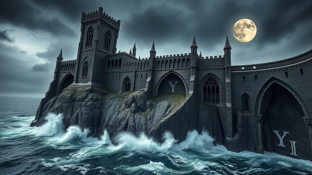 Gothic Obsidian Castle on Crystalline Cliff